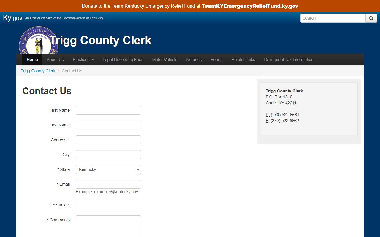 Trigg County clerk records County Clerk contact form