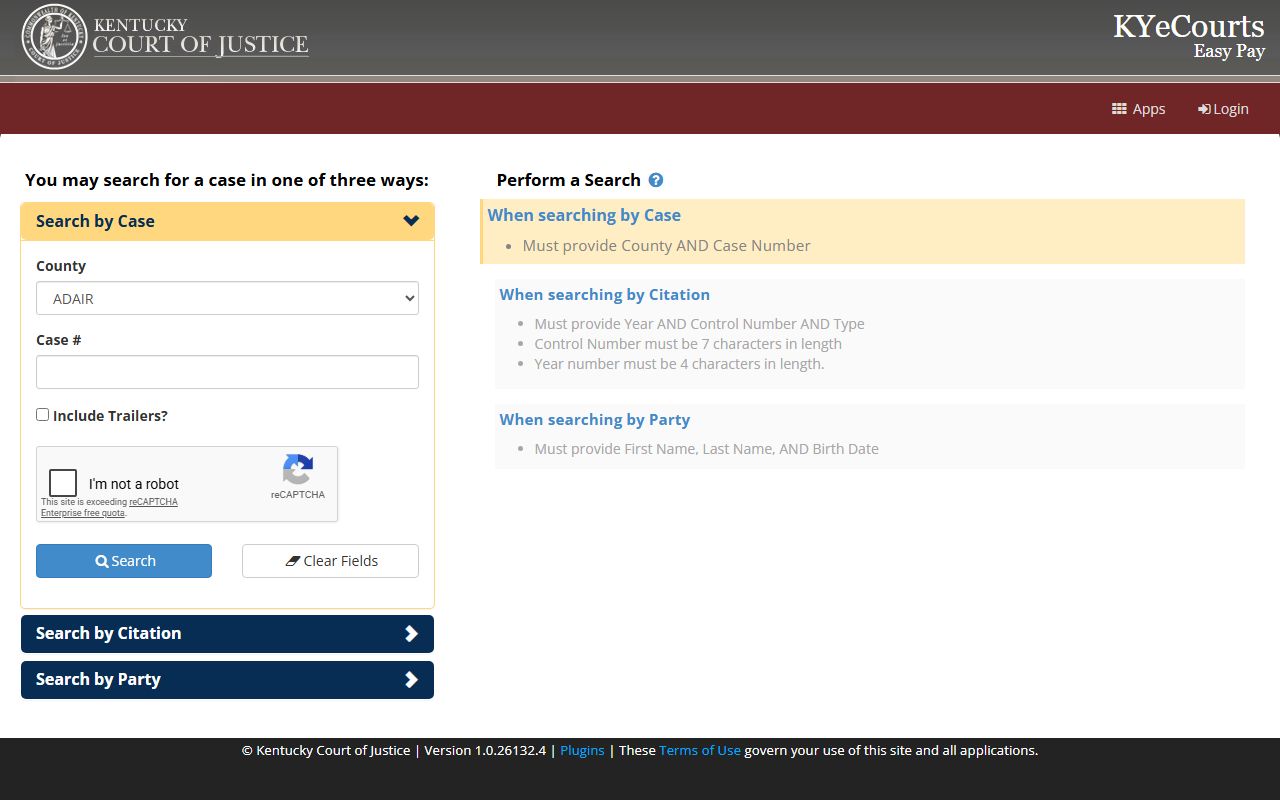 Trigg County court dockets Kentucky ePay citation and case search