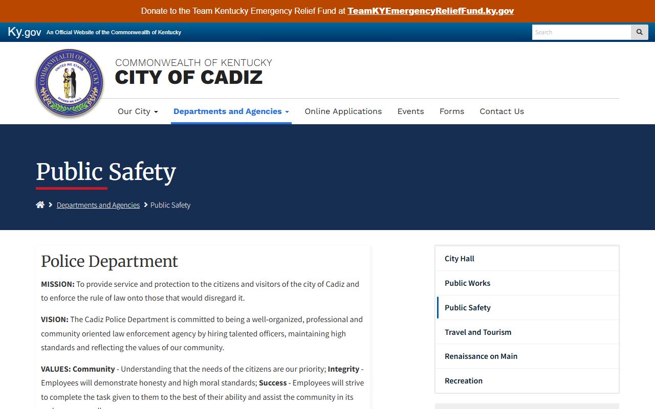 Trigg County court records Cadiz Police public safety source