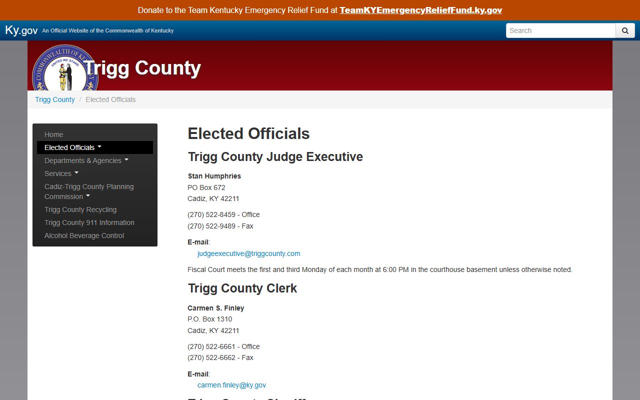 Trigg County court records elected officials source for sheriff and jailer contacts