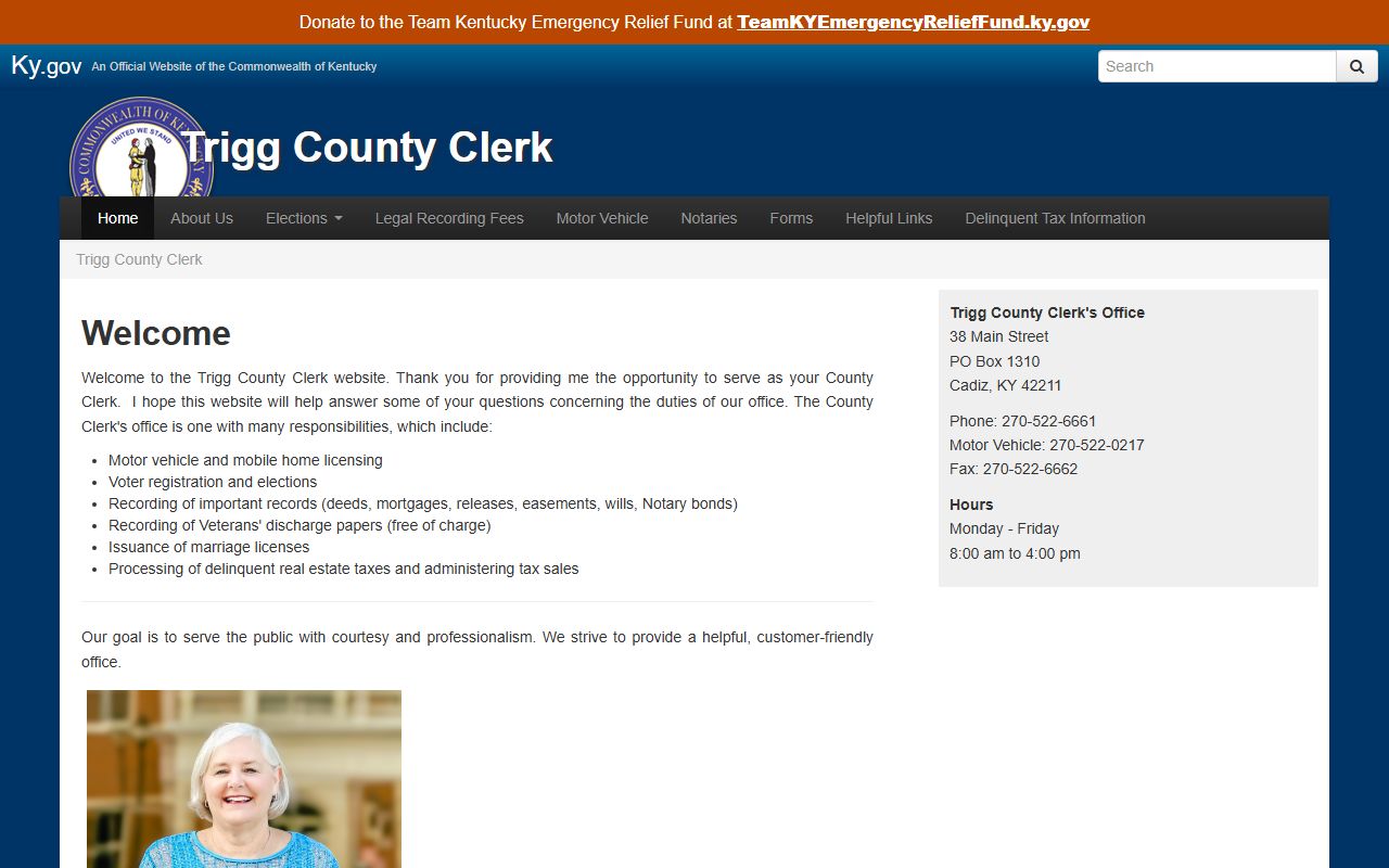 Trigg County Clerk records page for county records separate from court records