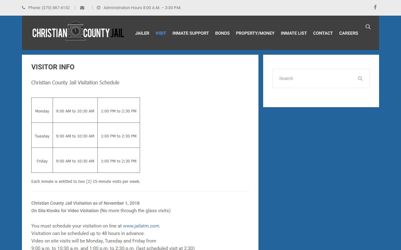 Trigg County inmate search Christian County Jail visitation page