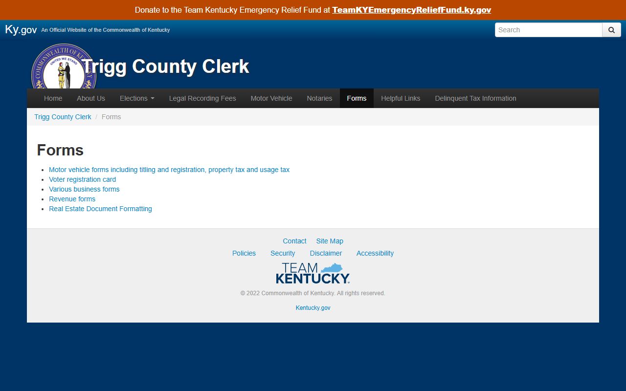 Trigg County marriage records County Clerk forms page