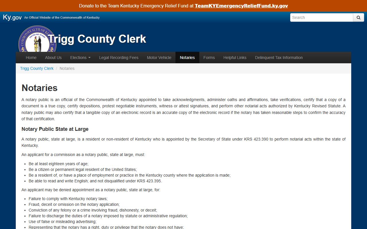 Trigg County marriage and divorce records County Clerk notary page