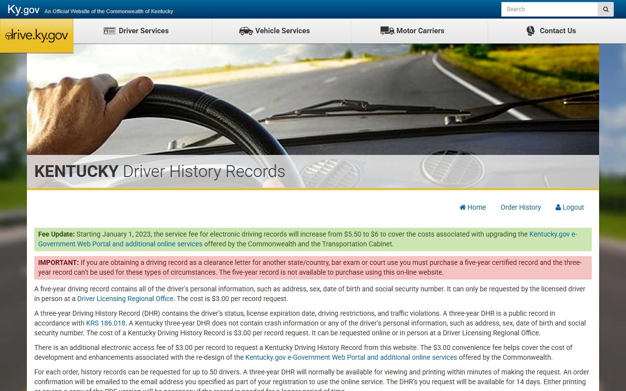 Trigg County traffic court records Kentucky driving history record portal